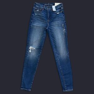 AE American Eagle Luxe Curvy High Waisted Rise Medium Blue Skinny Jean Jegging